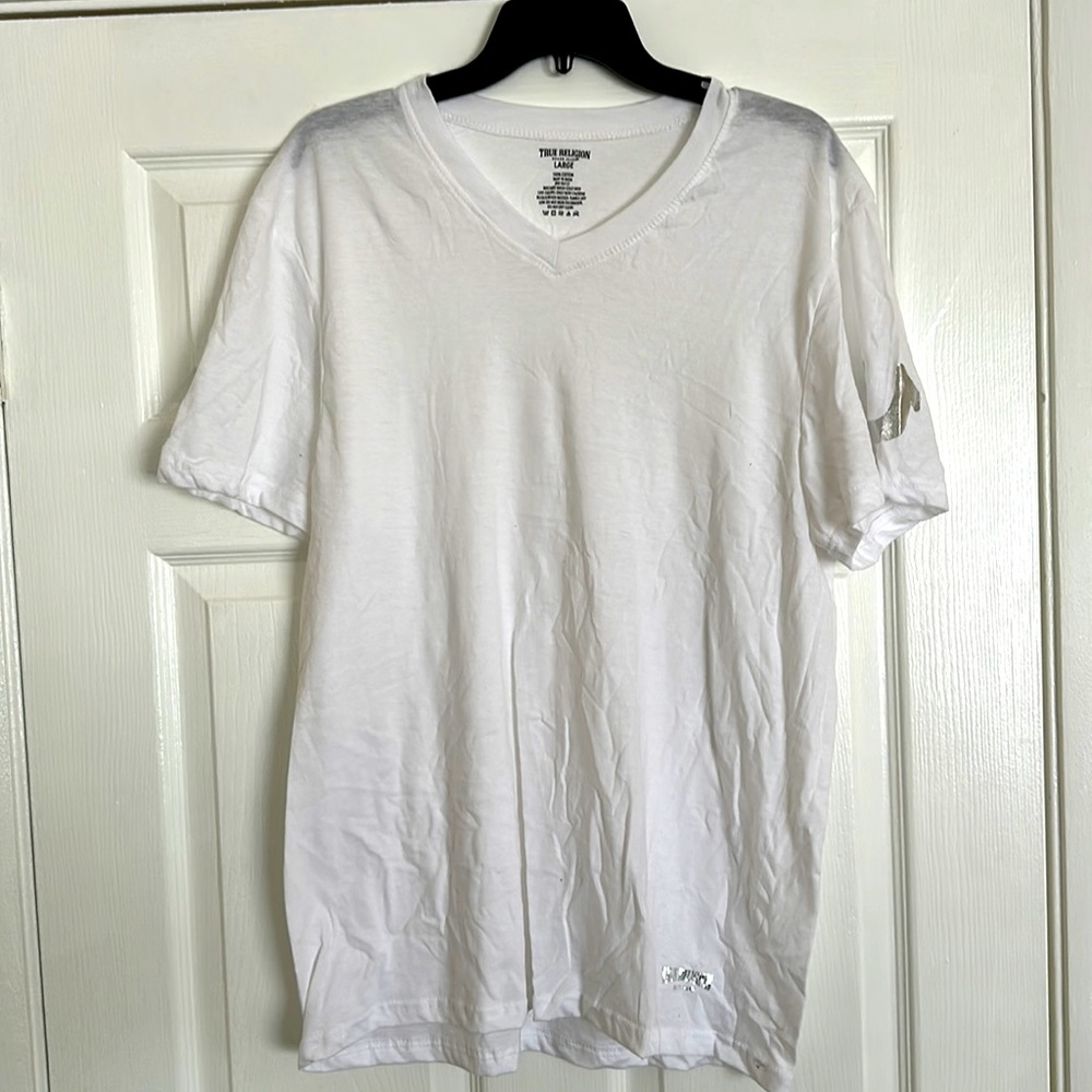 True Religion white V neck tee shirt